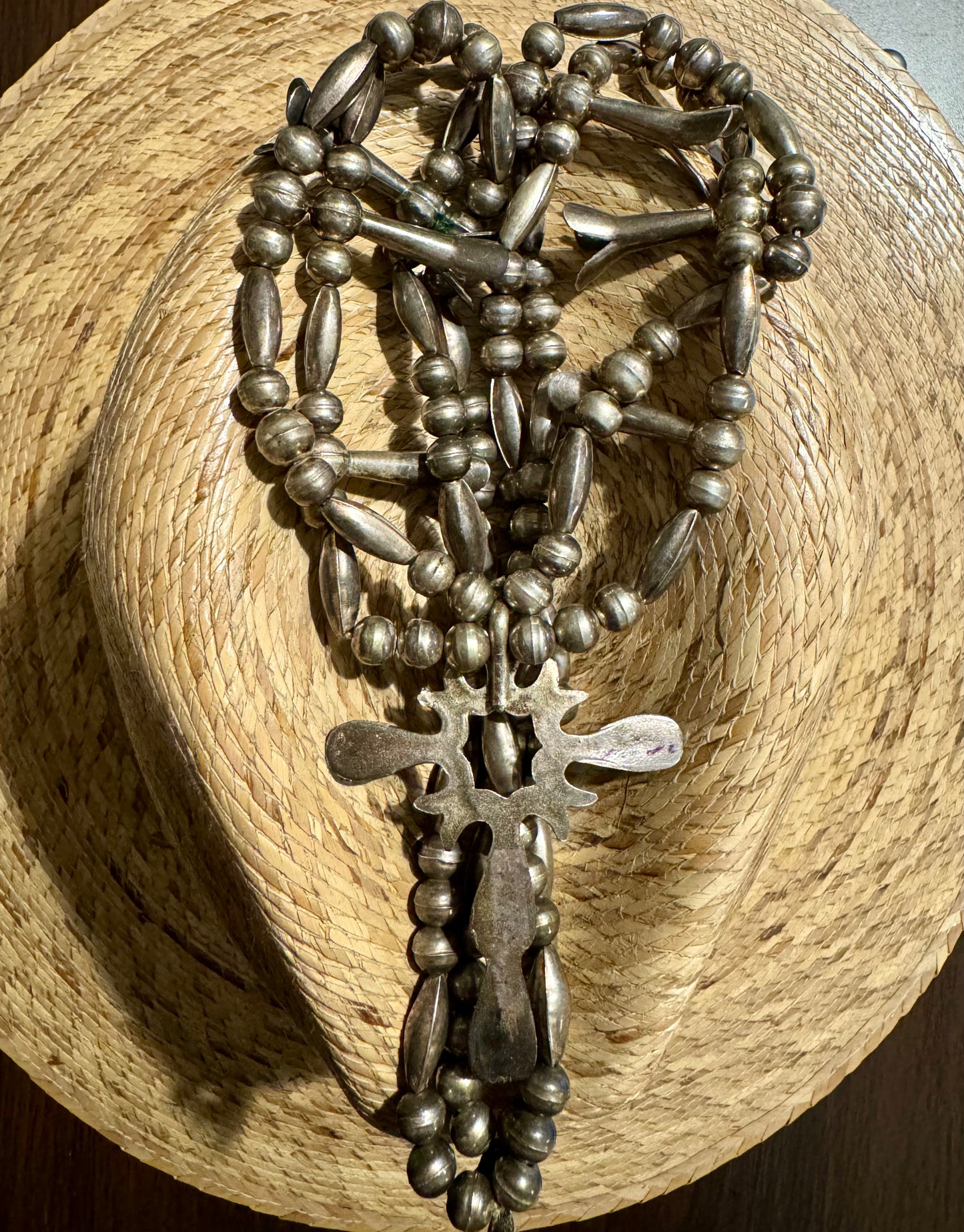 Vintage Navajo Cross Squash Blossom Necklance