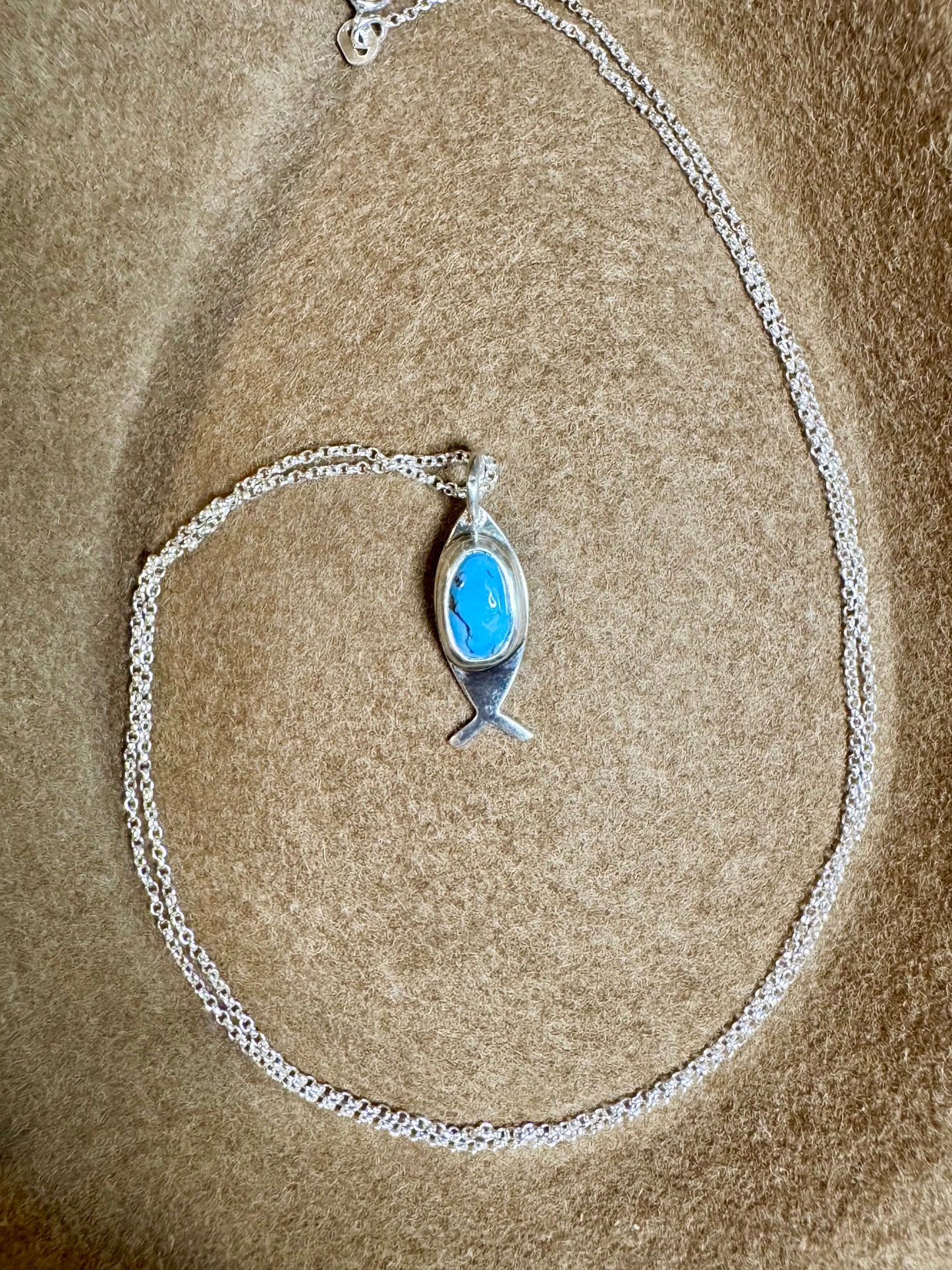 Ichthys “Jesus Fish” Golden Hills Turquoise Necklace Small