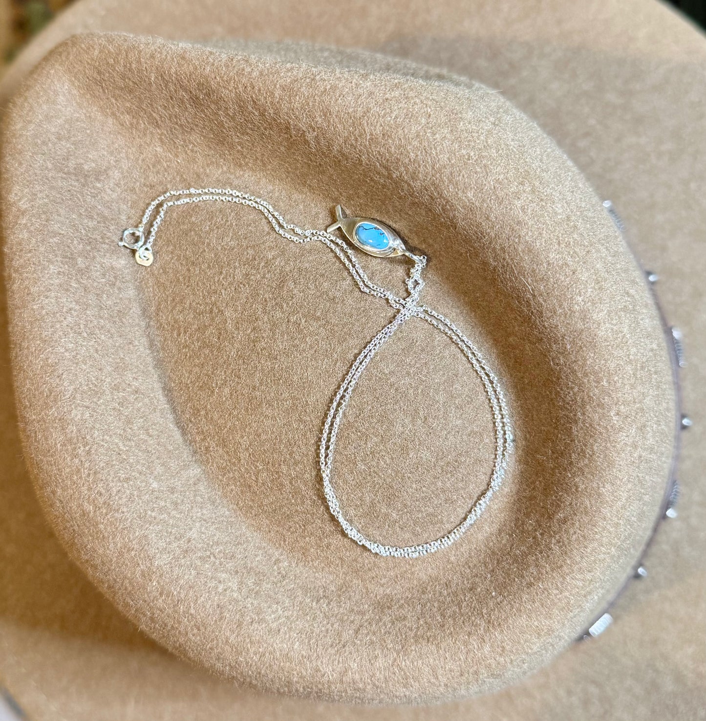 Ichthys “Jesus Fish” Golden Hills Turquoise Necklace Small