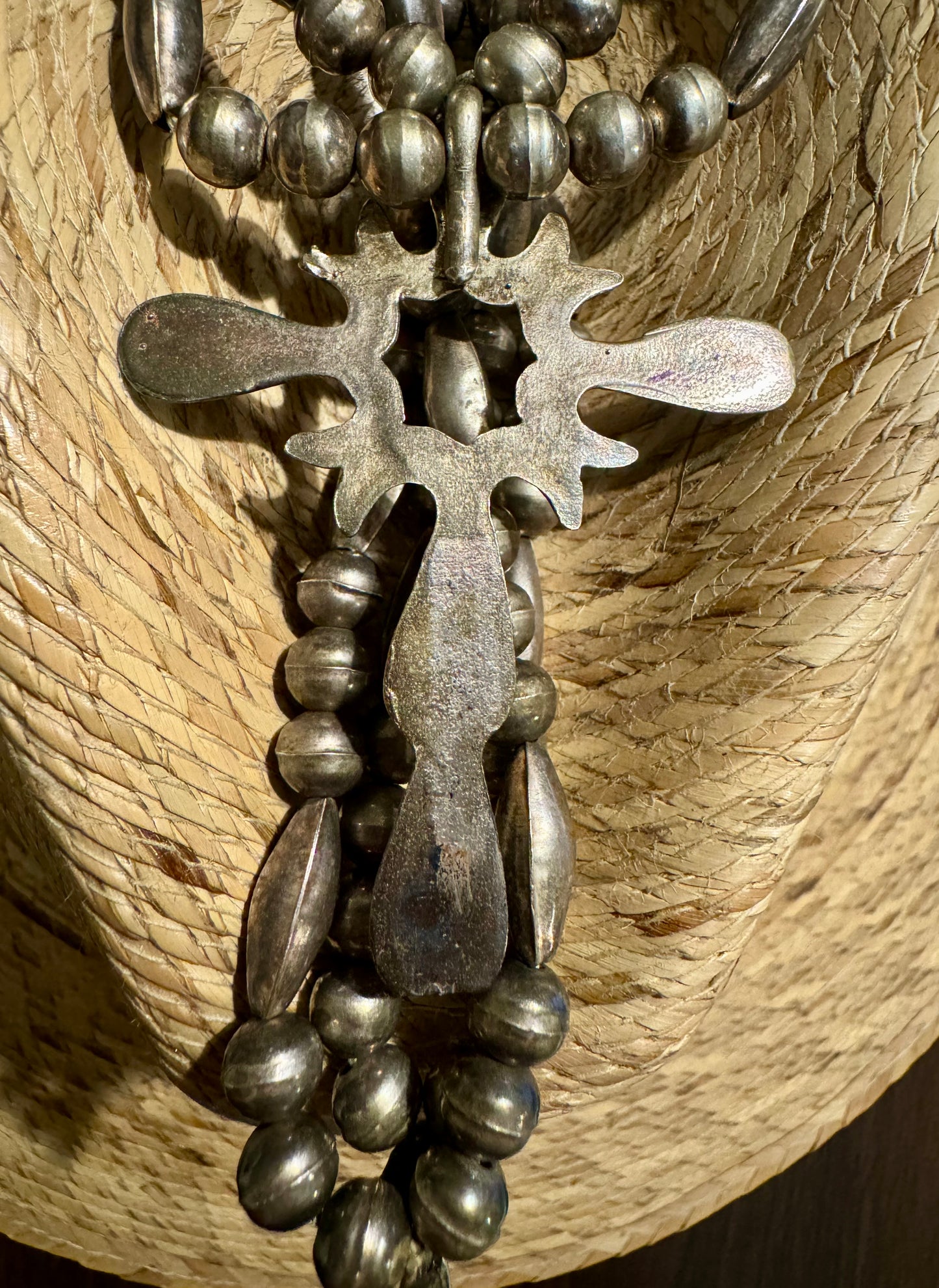 Vintage Navajo Cross Squash Blossom Necklance