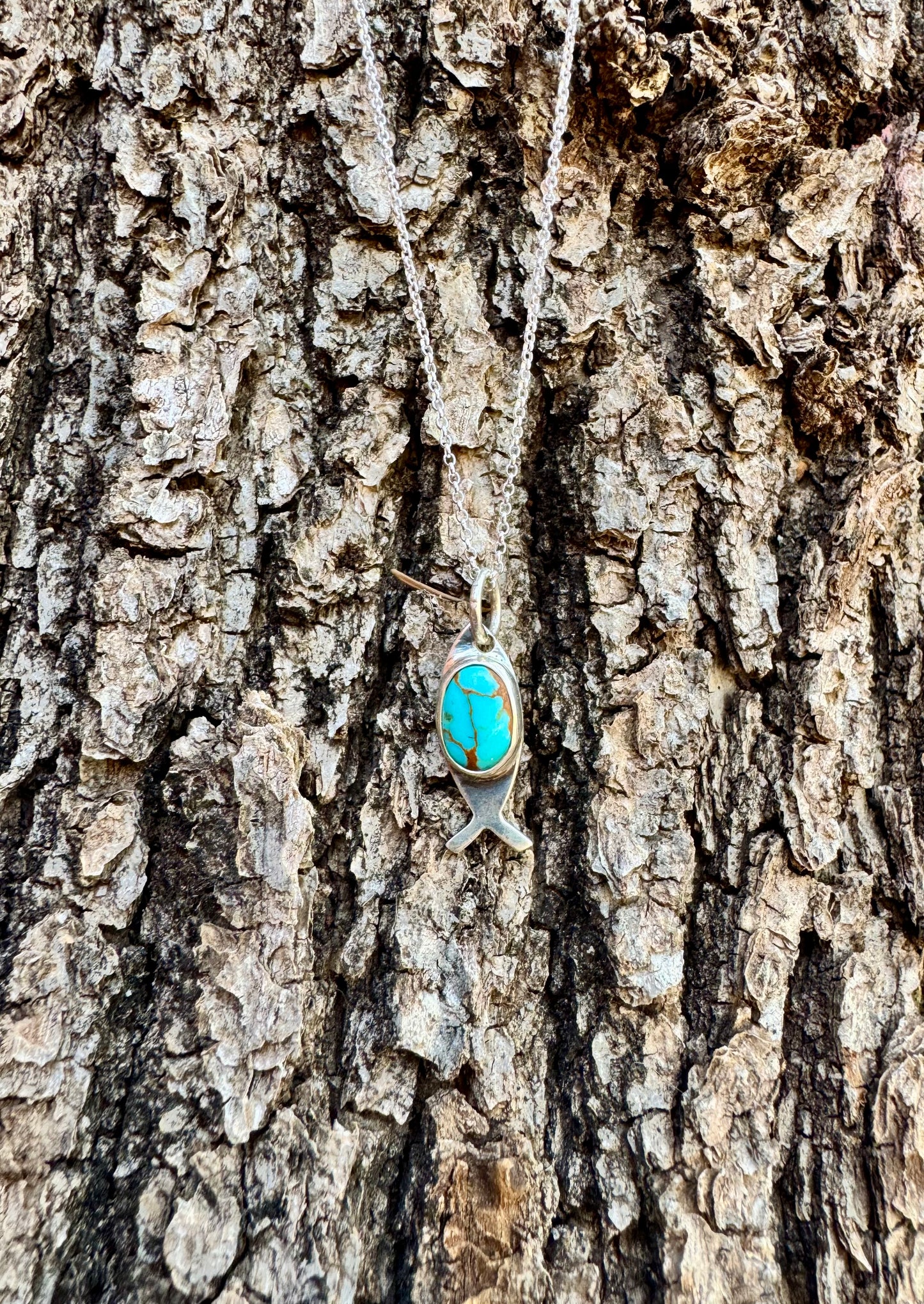 Ichthys “Jesus Fish” Pilot Mountain Turquoise Necklace (Small)