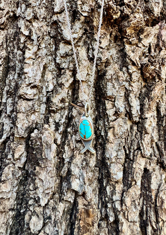 Ichthys “Jesus Fish” Pilot Mountain Turquoise Necklace (Small)