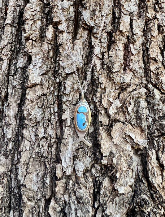 Ichthys “Jesus Fish” Golden Hills Turquoise Necklace (Large)